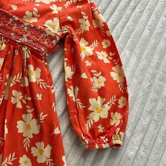 Bonnie Jean Girls Floral Dress Long Sleeve Size 4T Orange Embroidered Beach Tie - Picture 6 of 6